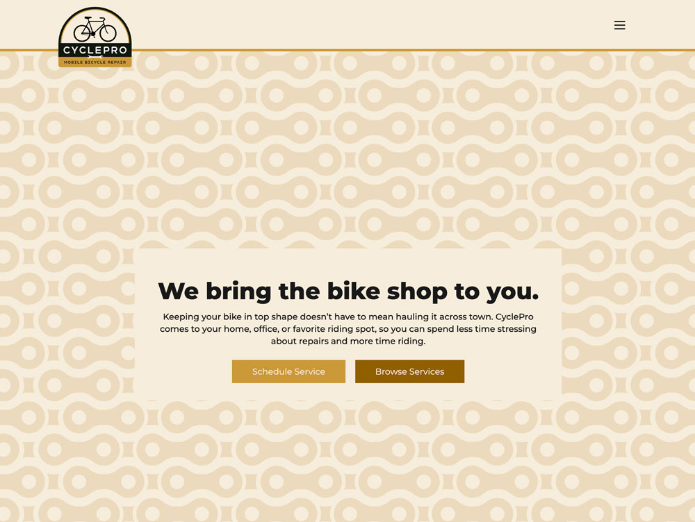 image of the Cycle Pro Mobile website, a local bicycle repair service