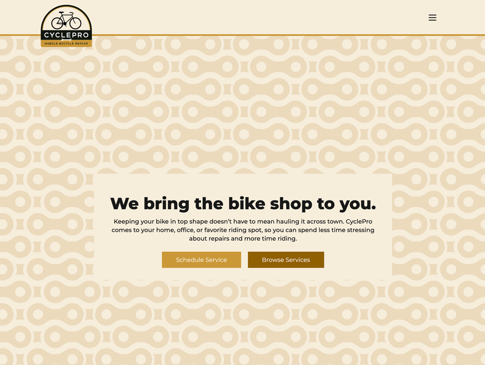 image of the Cycle Pro Mobile website, a local bicycle repair service